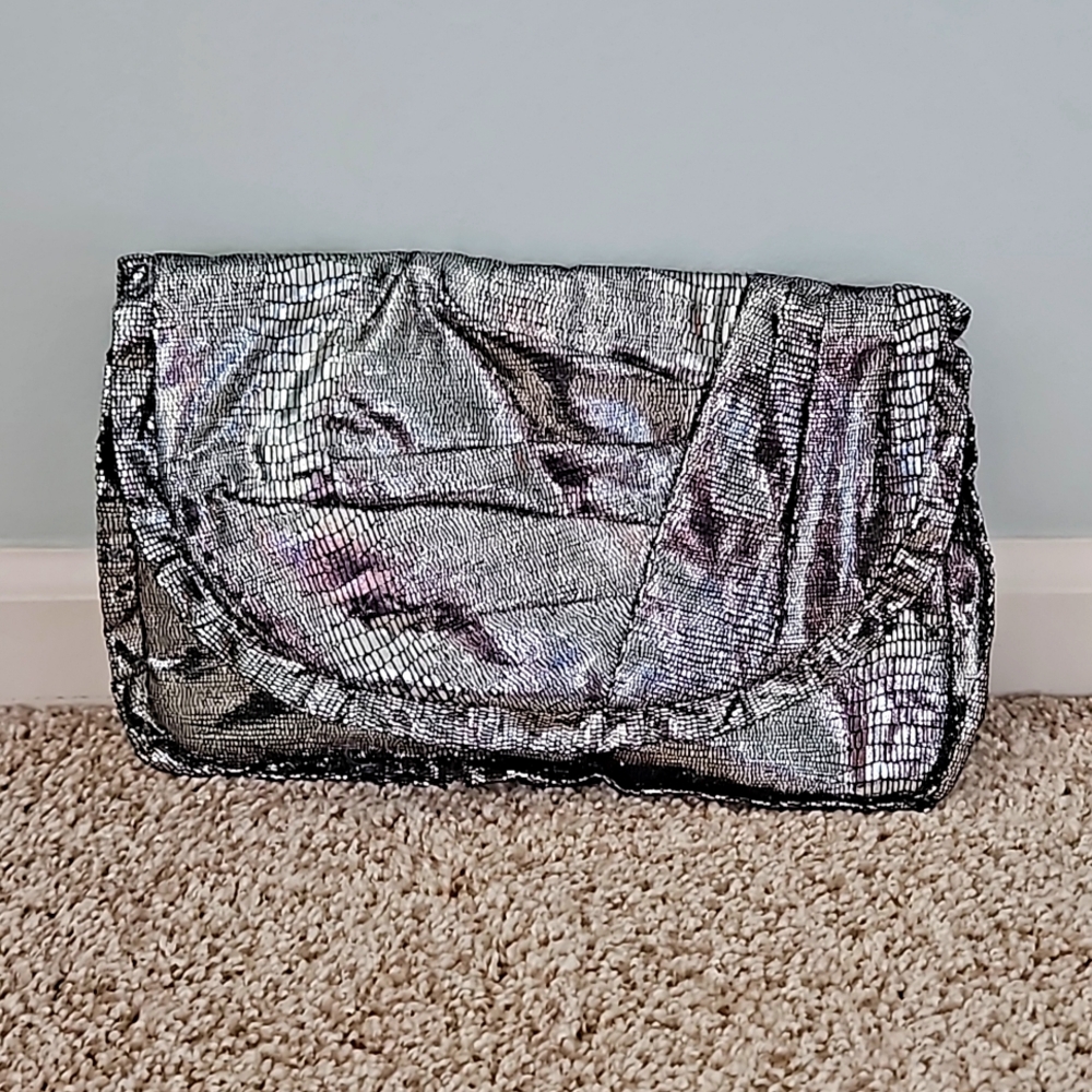 Silver snakeskin clutch bag